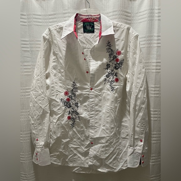 Jimi Hendrix Purple Haze Productions white floral embroidered button down shirt - Picture 1 of 9